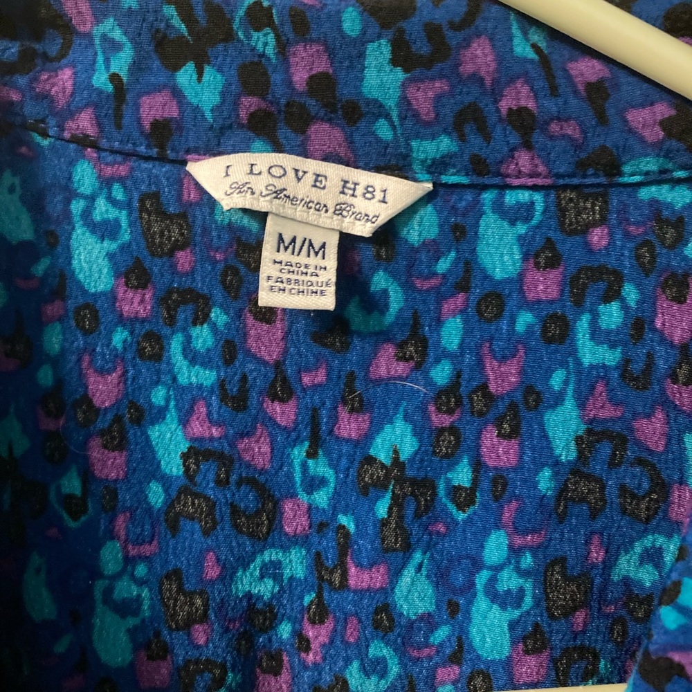 Forever 21 I Love H81 Blue Leopard Print Shirt Dress Size M